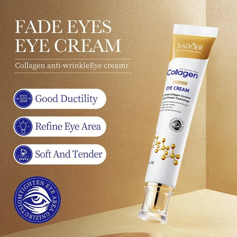 La crème pour les yeux SADOER au collagène lutte contre les cernes et les poches, tout en raffermissant et hydratant le contour des yeux. Elle atténue les signes de fatigue et lisse la peau pour un regard plus frais. éclatant