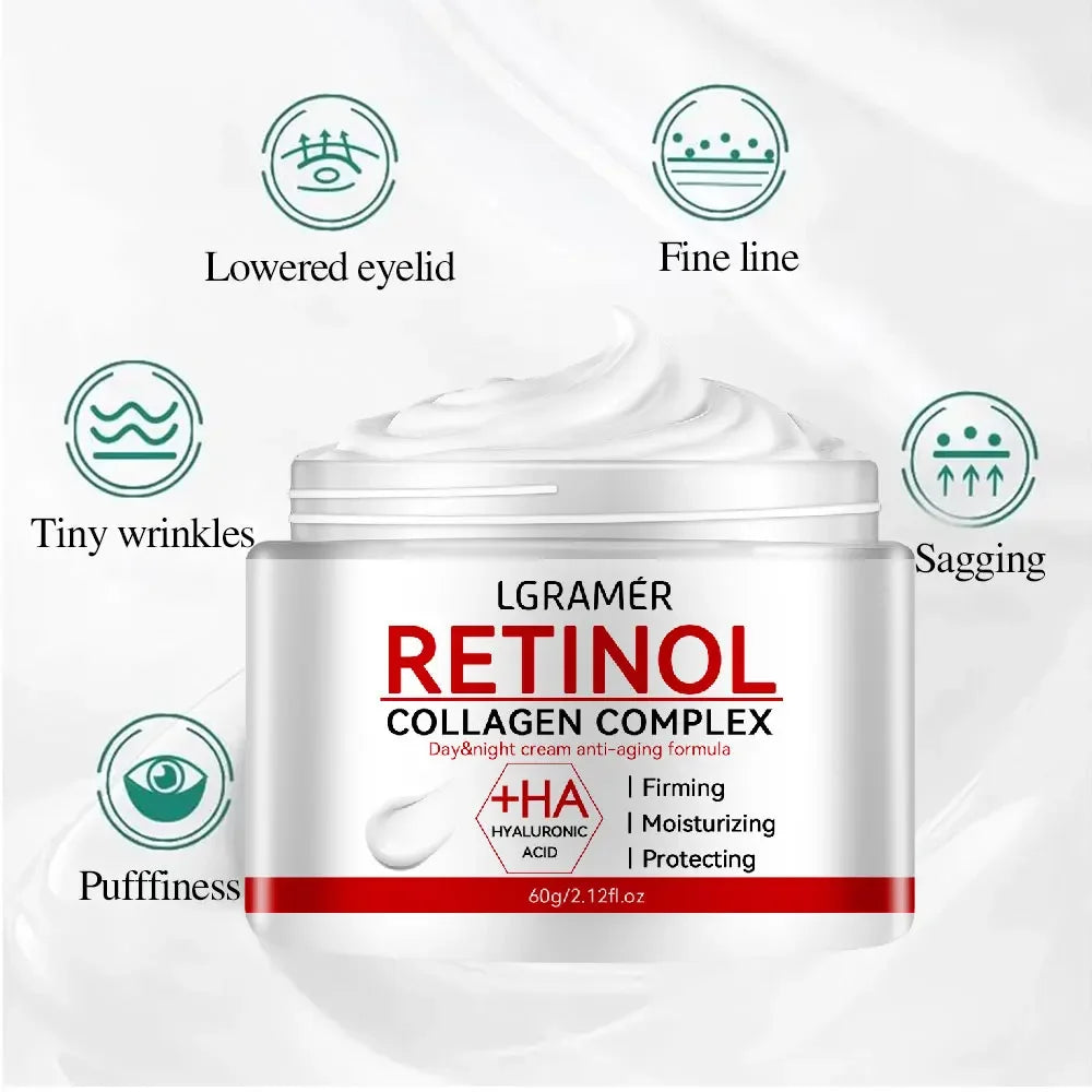 Révélez une peau plus jeune et éclatante avec cette crème hydratante anti-rides au rétinol. En un seul geste, elle lisse les ridules, resserre les pores et hydrate en profondeur. Le rétinol stimule le renouvellement cellulaire pour un teint plus uniforme